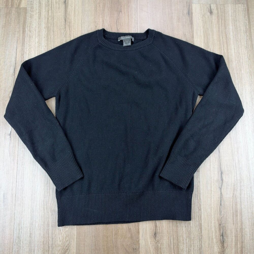 French Connection Women's Large L Black Fitted Crew Neck Sweatshirt Long Sleeve